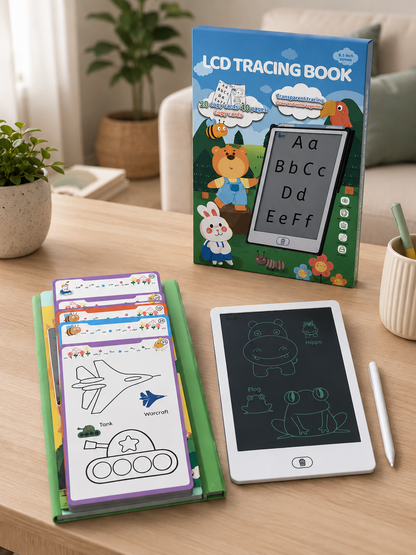 8.5” LCD Writing & Tracing Tablet for Kids – Reusable Learning Board with 20 Copy Cards